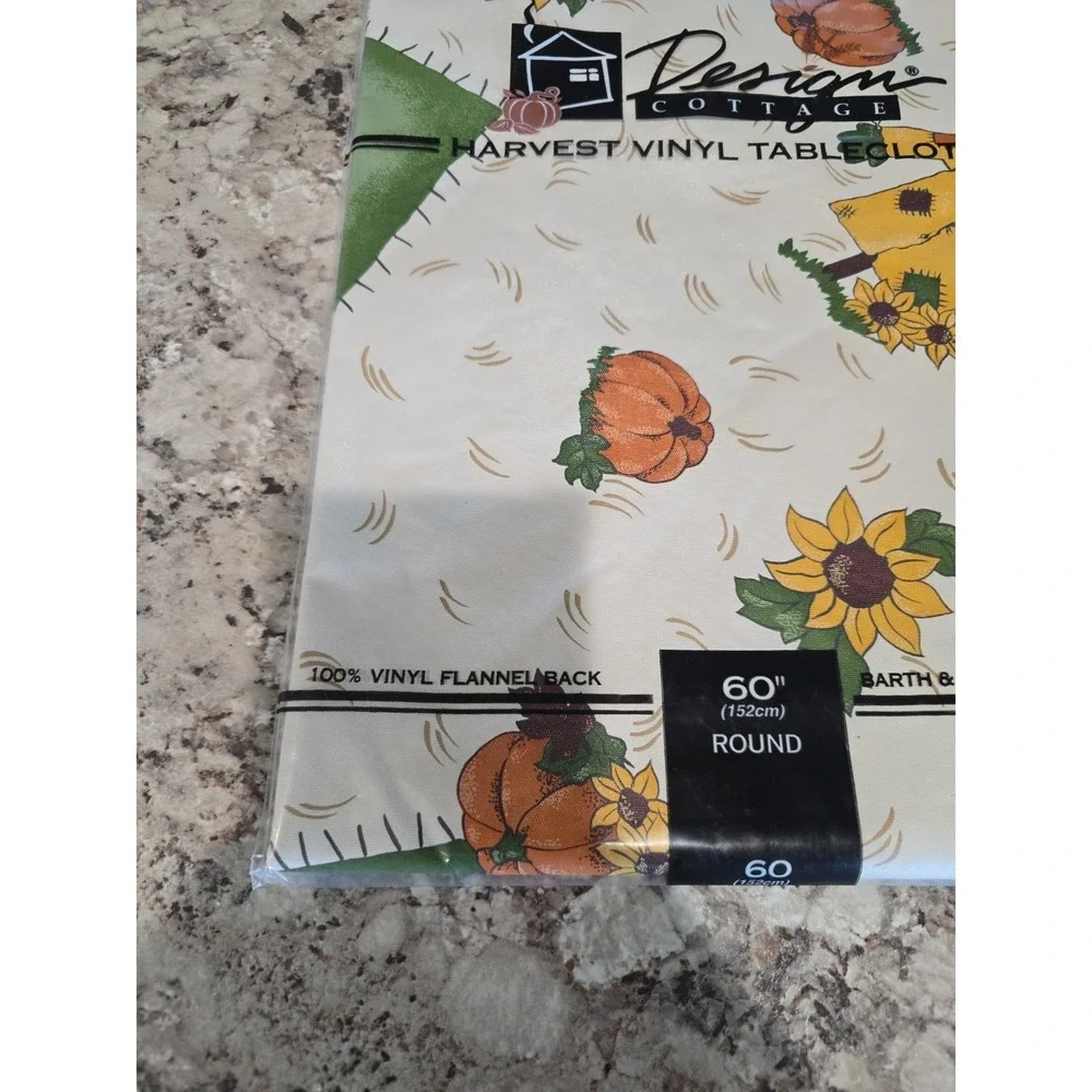 Vintage Design‎ Cottage HARVEST FALL Vinyl Flannel Back Tablecloth 60